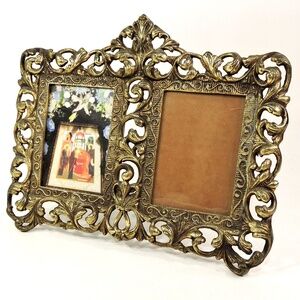 BRASS DOUBLE PICTURES DESK FRAME